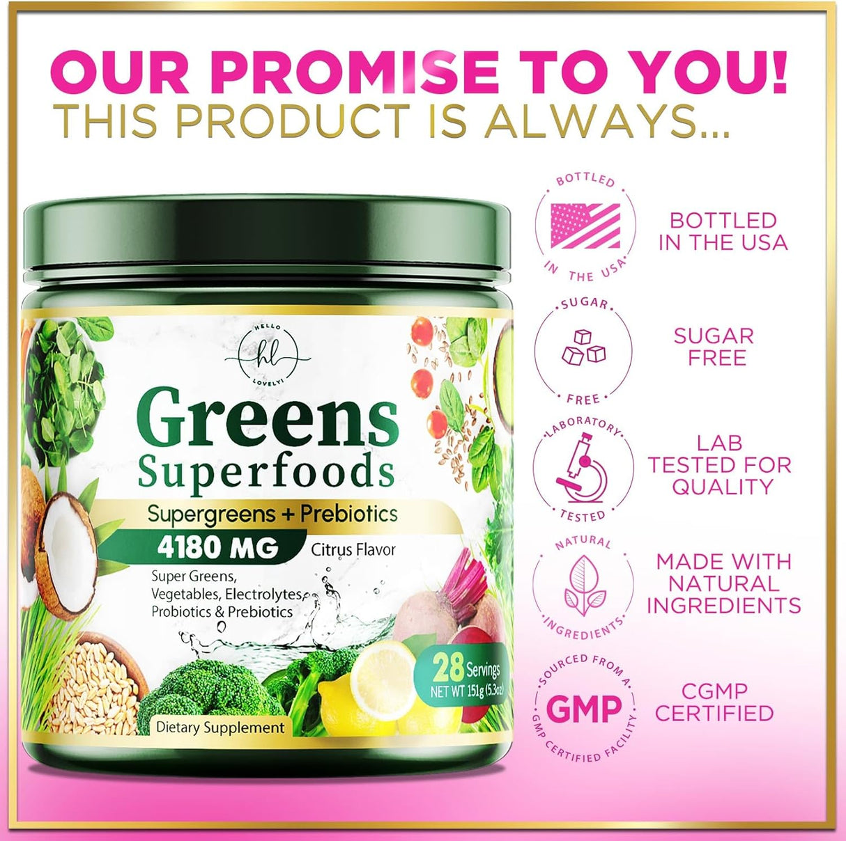 Greens Blend Superfood - Super Greens Powder Smoothie Mix for Energy & Digestive Health Support with Probiotics, Organic Spirulina, Chlorella, Beet Root Powder, Vegan Superfood Powder