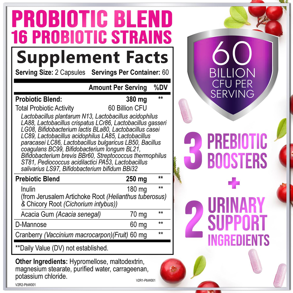 Womens Probiotic, Probiotics for Women 50 Billion CFU, Multi Strains to Support Immune, Digestive with Cranberry for Feminine Vaginal and Urinary Health, Shelf Stable, No Soy Gluten Dairy - 120 Count