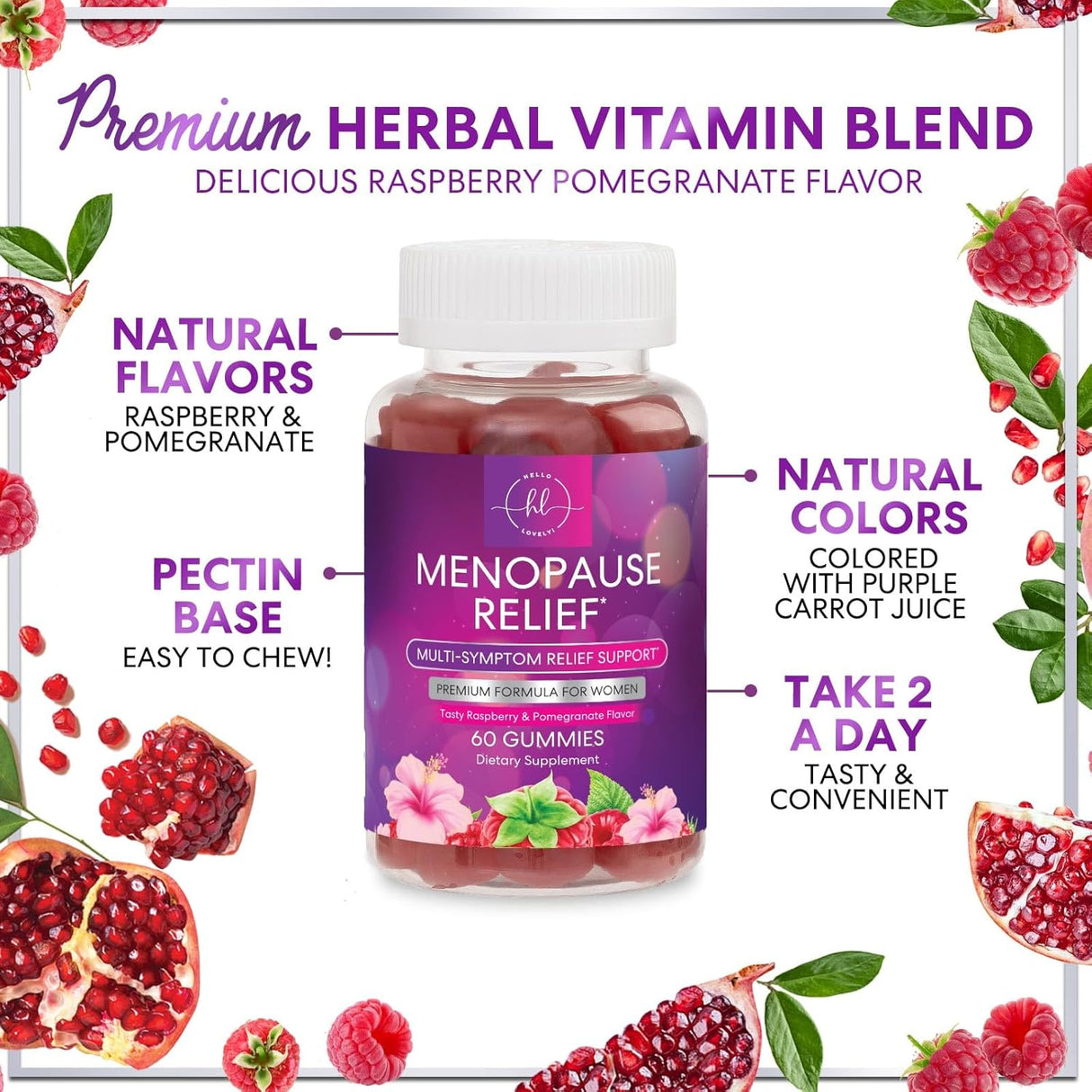 Menopause Supplements for Women - Menopause Relief Gummies, Natural Hot Flash and Night Sweats Support - Energy and Mood Support Supplement, Tasty Raspberry Pomegranate Flavored