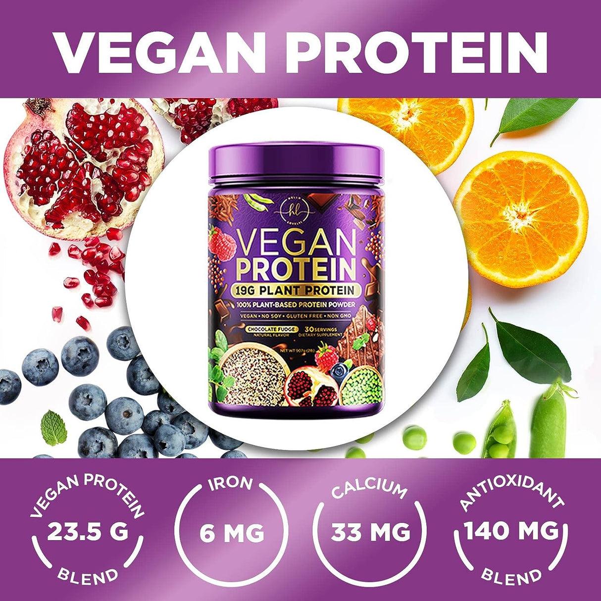 Vegan Protein Powder, Chocolate Fudge - 100% Plant Based Protein, 3.4g BCAAs, Fast Absorbing Premier Isolate, Non Dairy, Non Whey, Easy Digesting, Soy and Gluten Free, Non-GMO