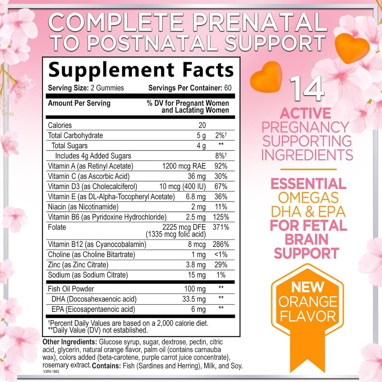 Prenatal Multivitamin Gummy w/ Folic Acid + DHA, Prenatal Vitamins with Omega 3, Vitamins B6, B12, C, D3 & Folate for Pregnancy Support, Prenatal Gummies for Women, Non-GMO Gluten Free - 120 Count
