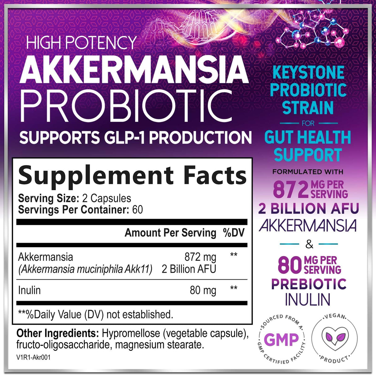 Akkermansia Probiotic with Prebiotic Fiber – 120 Capsules
