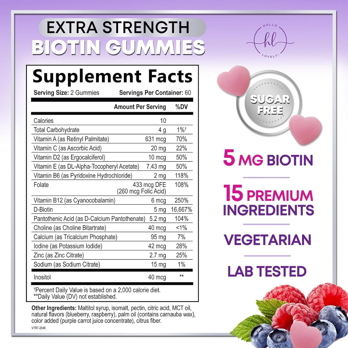 Hair Growth Vitamins Biotin 5000 mcg Supports Women's Thicker Hair, Premium Vegetarian, Non-GMO, Stronger Beautiful Skin & Nails, Lovely Hair Vitamin Supplement - 120 Count