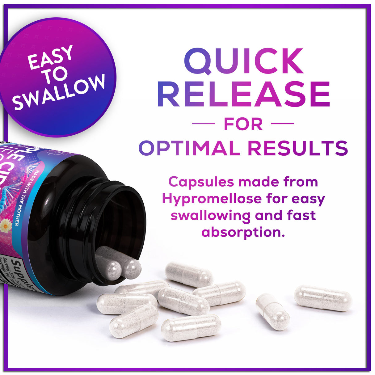 Apple Cider Vinegar Capsules - ACV Supplements with Vitamin D3 & Zinc for Detox & Cleanse, Gluten Free & Non-GMO, Vegetarian ACV Pills for Digestion, Energy & Immune Support - 120 Count