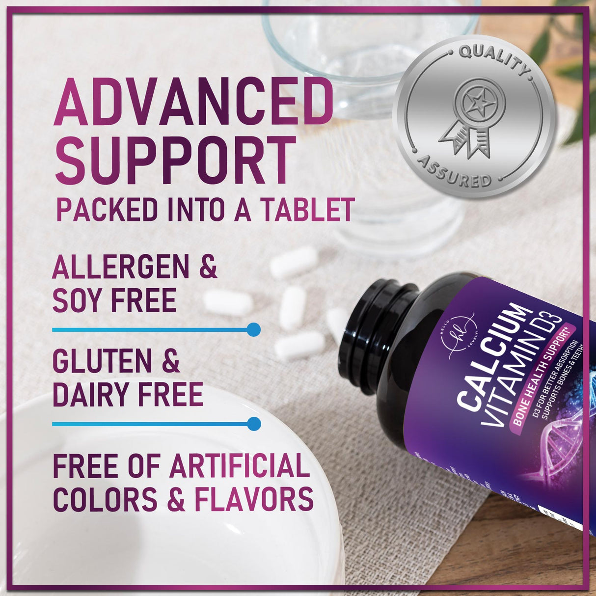 Calcium Supplements for Women 1200 mg Plus 1600 IU Vitamin D3, Bone Health, Teeth & Immune Support - Mineral Supplement with Vitamin D High Absorbable Premium 600 mg Calcium Carbonate - 60 Count