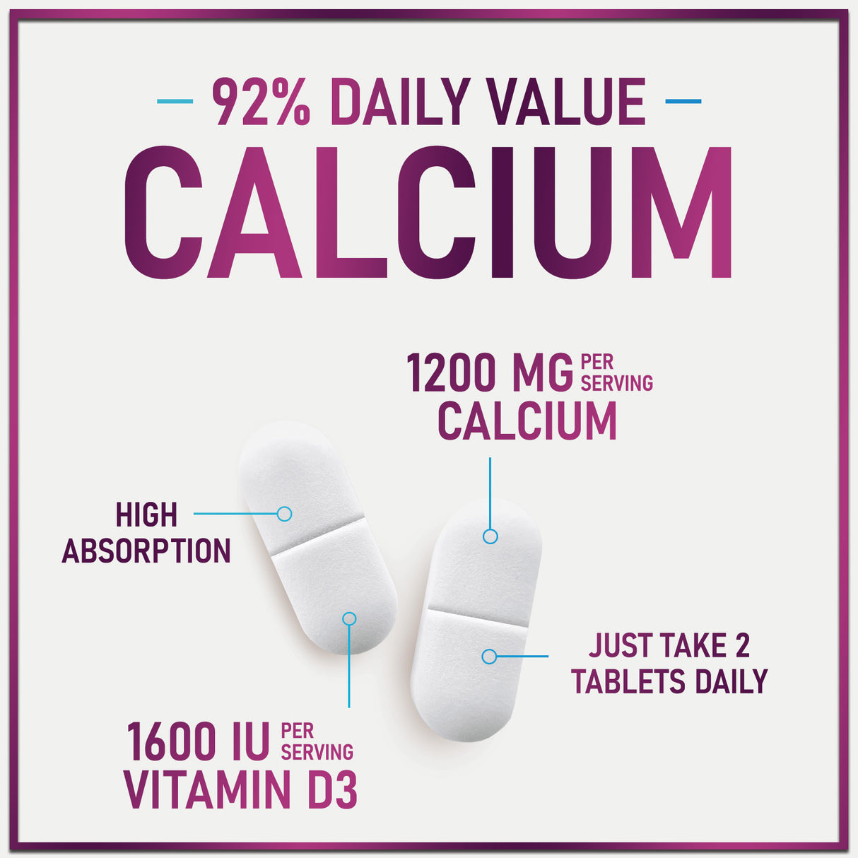 Calcium Supplements for Women 1200 mg Plus 1600 IU Vitamin D3, Bone Health, Teeth & Immune Support - Mineral Supplement with Vitamin D High Absorbable Premium 600 mg Calcium Carbonate - 60 Count