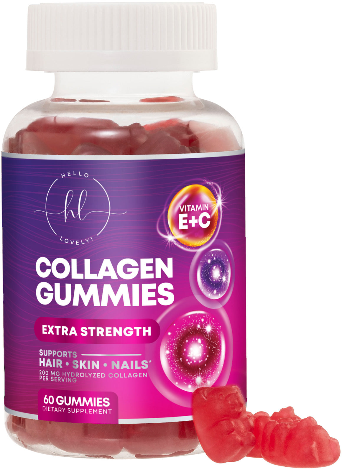 Collagen Gummies - Collagen Peptides Gummies with Biotin Supplement - Healthy Hair, Skin & Nails Support, Gummy Vitamins Hydrolyzed Collagen Vitamin for Women & Men Supplements, Non-GMO - 60 Count