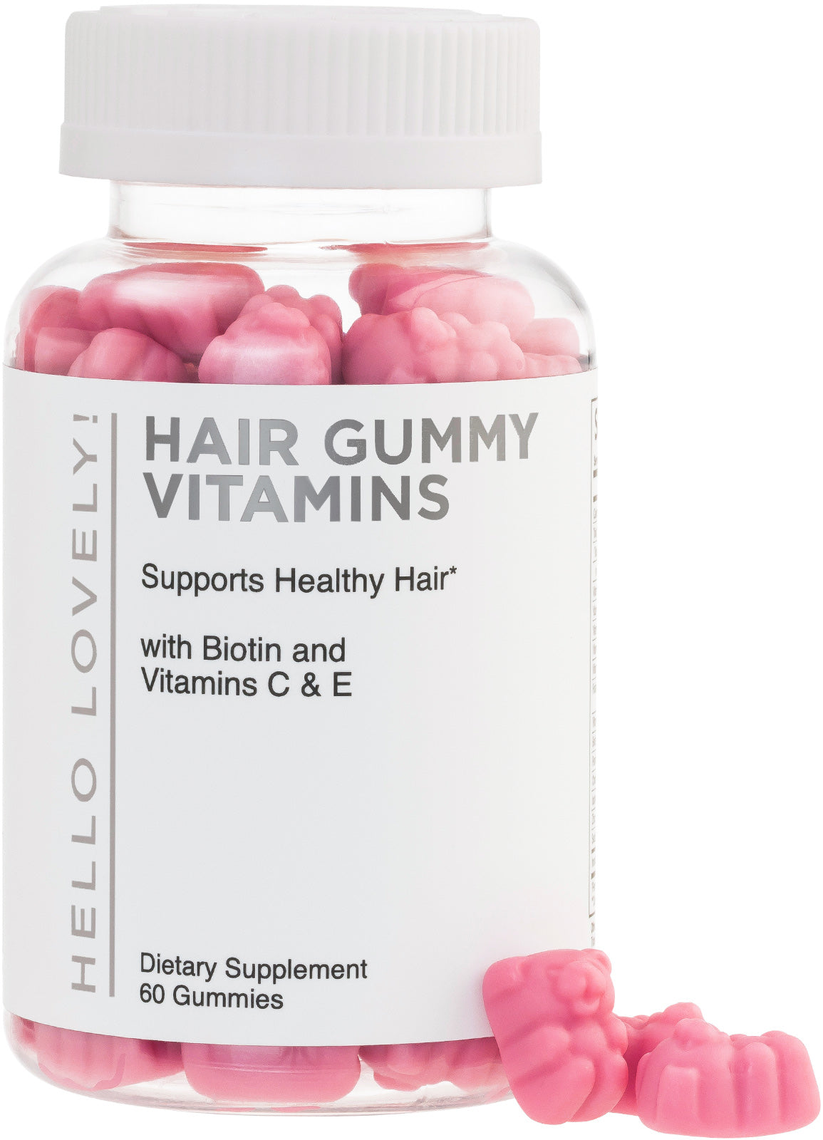 Hello Lovely Hair Vitamins Gummies with Biotin 5000 mcg Vitamin E & C Support Hair Growth, Premium Vegetarian, Non-GMO, for Stronger, Beautiful Hair & Nails, Red Berry Supplement - 60 Count