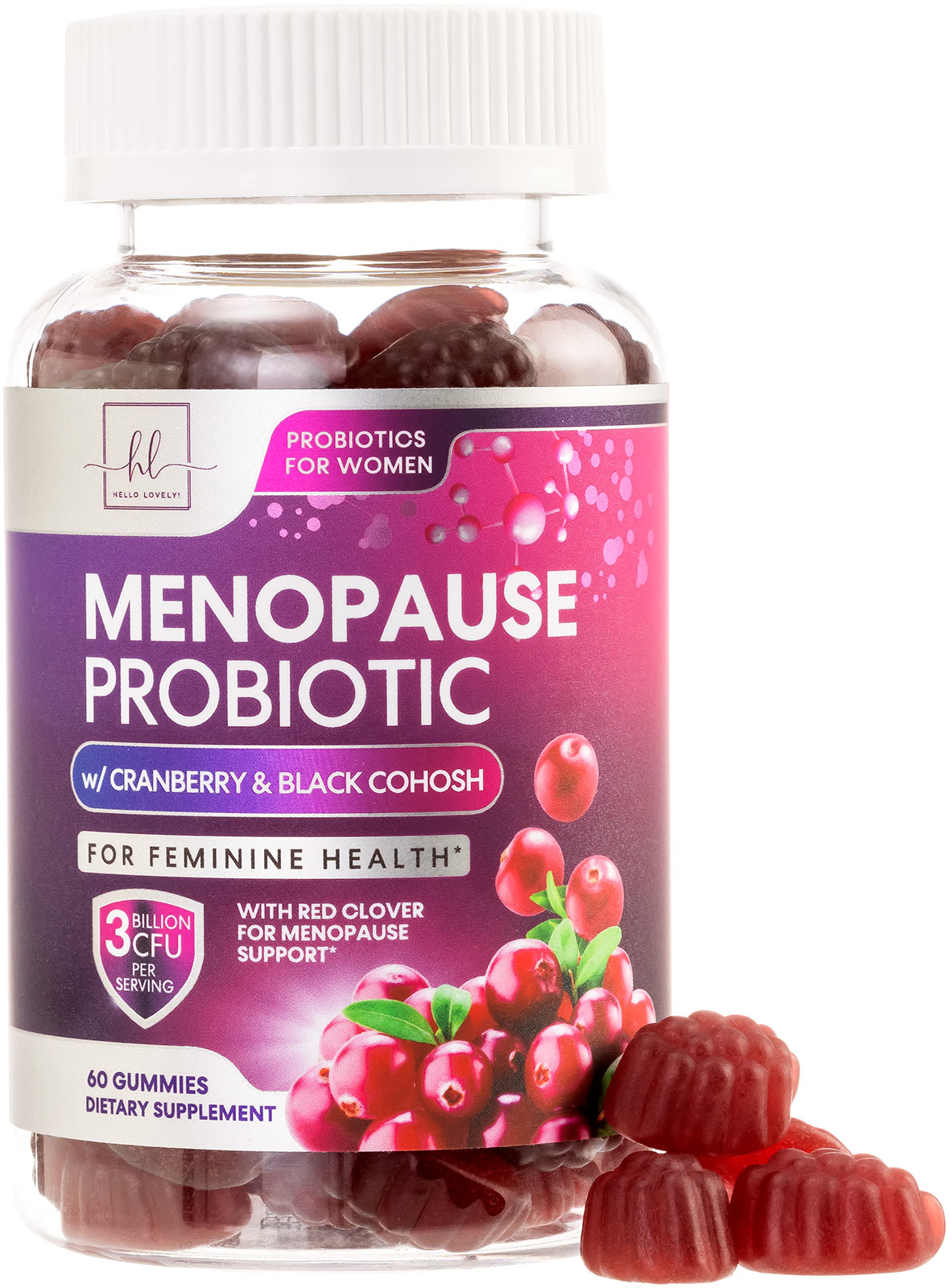 Hello Lovely! 3 Billion CFU Probiotic & Menopause Support for Women - Natural Manopause Probiotic Supplement Supports Hot Flashes, Night Sweats, & Mood Swings - Gut & Digestive Support