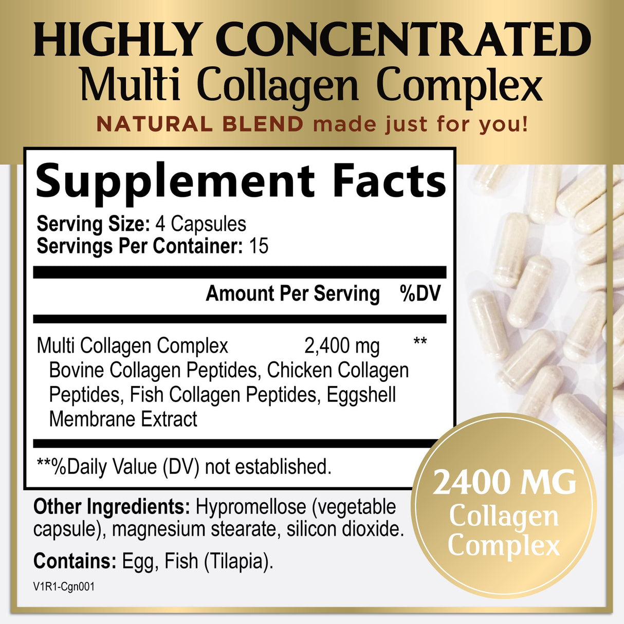 Collagen Peptides for Women & Men - Type I, II, III, V, X Multi Collagen, Hydrolyzed Collagen Supplement Supports Hair, Nail, Skin, Bone and Joint Health with Vital Nutrients & Proteins - 60 Count