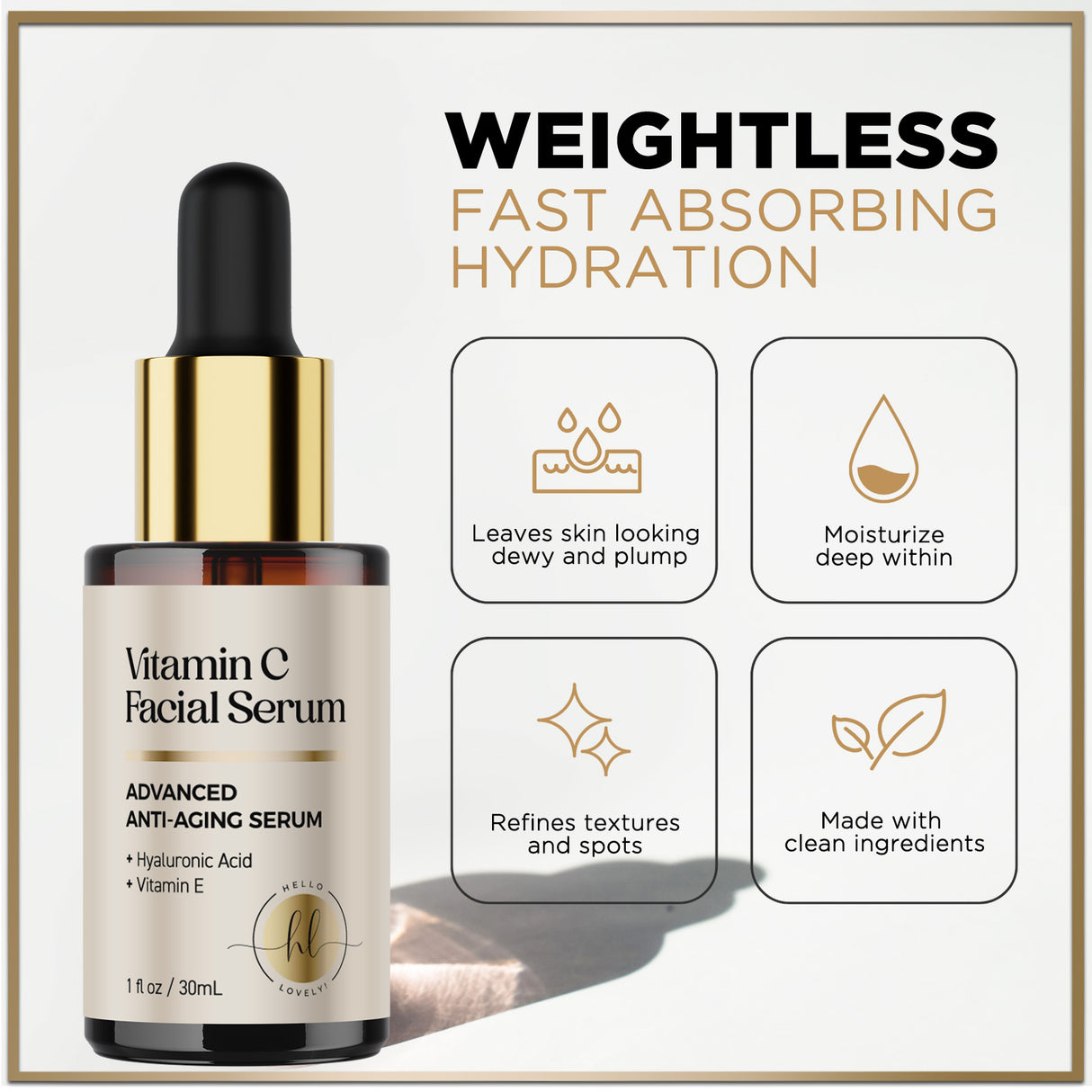 Vitamin C Face Serum - Anti Aging Facial Skin Serum with Vitamin C, Hyaluronic Acid, Vitamin E & More for Dark Spots, Fine Lines & Wrinkles, Skin Brightening Face Serum for Women & Men - 1 Fl Oz