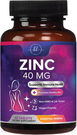 Zinc Supplements for Women and Men - 40mg Supplement for Immune Support, Skin Health Support, & Antioxidant Supplement for Adults, High Potency Zinc Gluconate 40 mg, Non-GMO