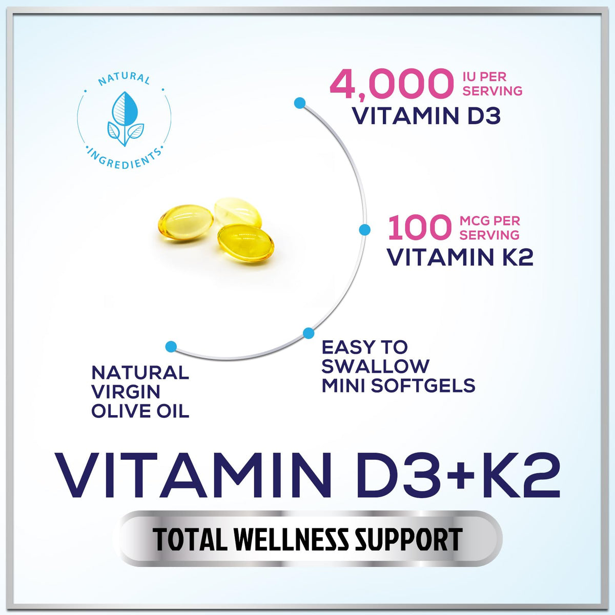 Vitamin D3 5,000 IU + K2 100 mcg – 120 Count
