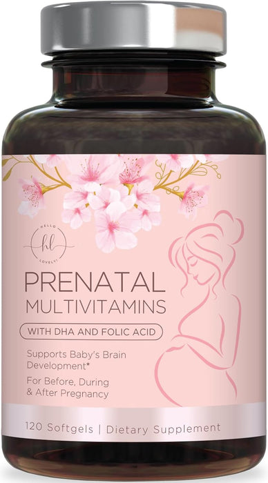 Prenatal Multivitamin with Folic Acid & DHA, Prenatal Vitamin Supplement, Folate, Omega 3, Vitamins D3, B6, B12 & Iron, Women's Pregnancy Support Prenatal Vitamins, Non-GMO Gluten Free