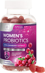 Womens Probiotic CFU Guaranteed with Cranberry, Vegan Strains, Probiotics for Women Supports Digestive, Immune, & Vaginal Health, Lovely Shelf Stable Gummy Supplement, No Soy Gluten - 120 Count