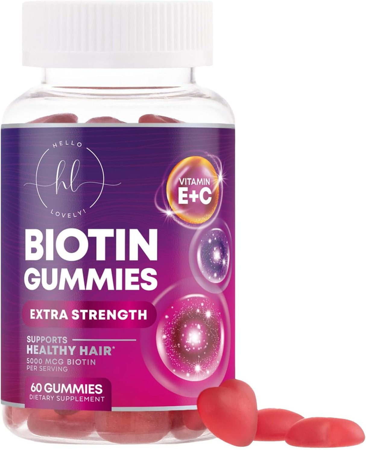 Hair Growth Vitamins Biotin 5000 mcg Supports Women's Thicker Hair, Premium Vegetarian, Non-GMO, Stronger Beautiful Skin & Nails, Lovely Hair Vitamin Supplement