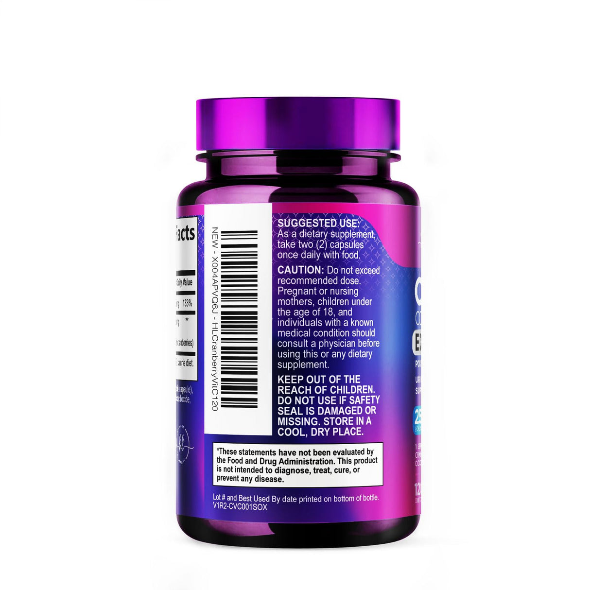 Cranberry Supplement 25,000mg Formula + Vitamin C â€“ Urinary Tract Health Support for Women & Men, 50:1 Whole Fruit Cranberry Extract Pills for Women, Sugar-Free, Non-GMO, Gluten-Free - 120 Capsules