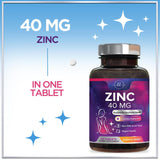 Zinc Supplements for Women and Men - 40mg Supplement for Immune Support, Skin Health Support, & Antioxidant Supplement for Adults, High Potency Zinc Gluconate 40 mg, Non-GMO