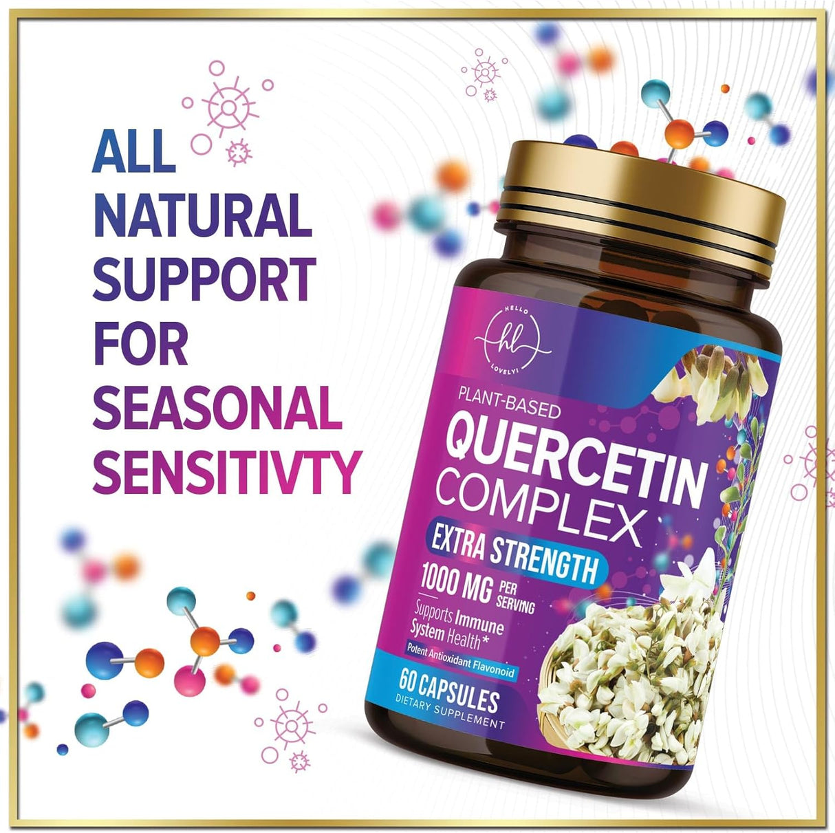 Quercetin Supplement - 500 mg Quercetin Capsules for Heart Health & Immune Support, Extra Strength Quercetin 1000mg Serving, Antioxidant & Respiratory Health, Gluten Free, Non-GMO