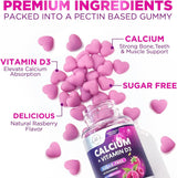 Premium Calcium Gummies - Sugar-Free + Vitamin D3, Bone Health & Immune Support, Supports Teeth & Bone Strength - Chewable Calcium Gummy Nutrition Supplement, Non-GMO, Berry Flavor Chews