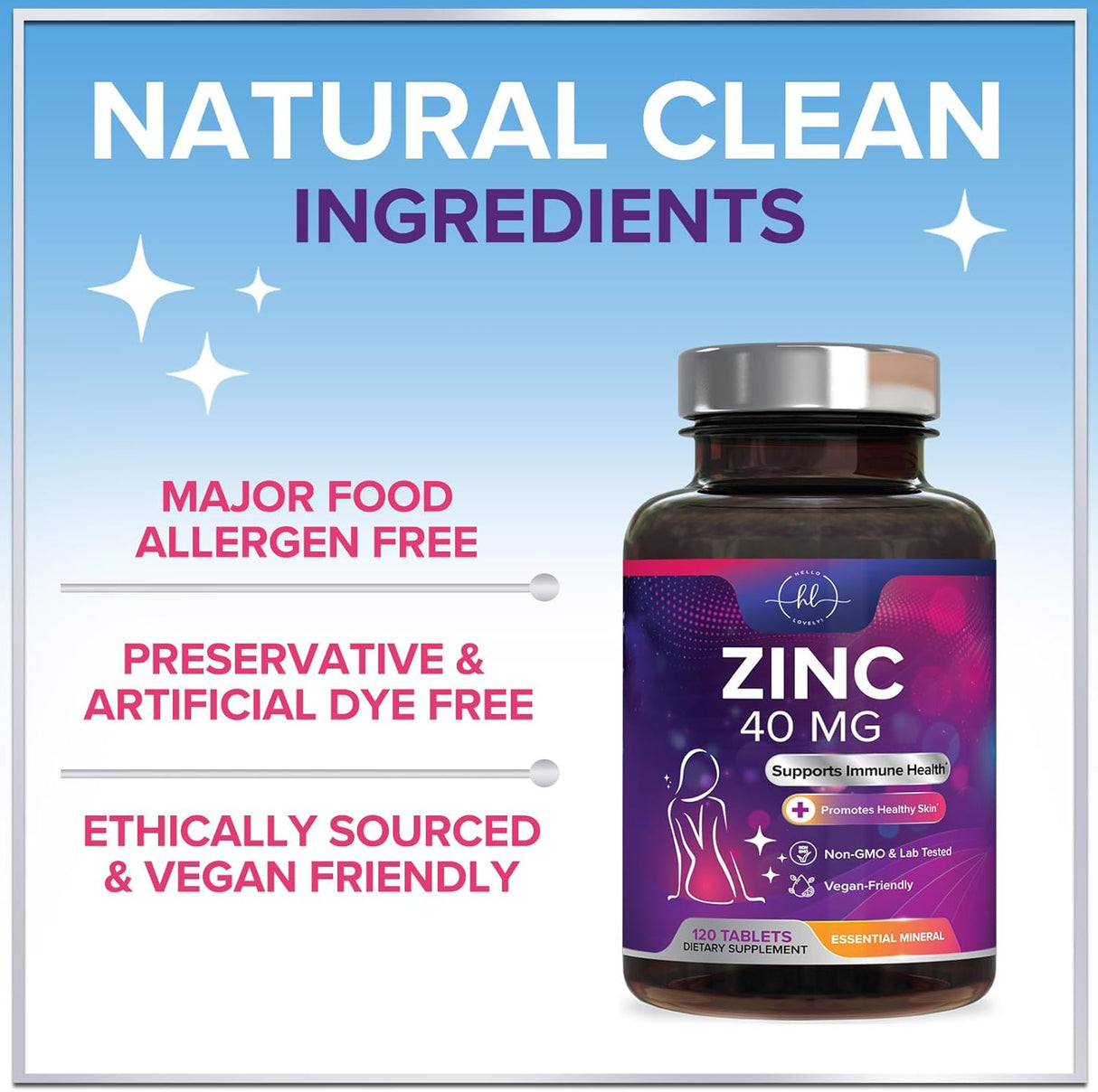 Zinc Supplements for Women and Men - 40mg Supplement for Immune Support, Skin Health Support, & Antioxidant Supplement for Adults, High Potency Zinc Gluconate 40 mg, Non-GMO