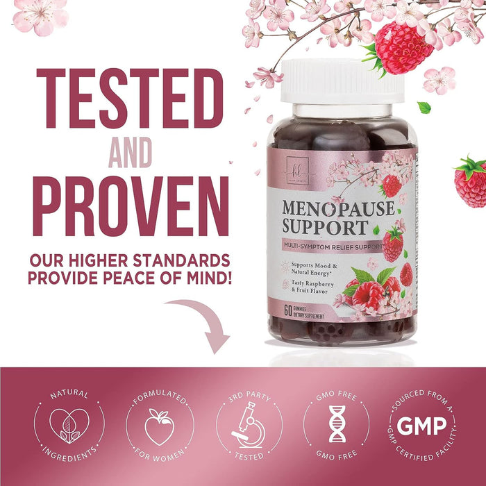 Complete Menopause Supplements for Women Gummy - Multibenefit Menopause Relief Gummies, Natural Hot Flash and Night Sweats Support - Energy Support Supplement, Raspberry Pomegranate