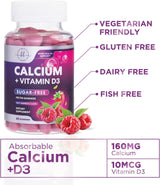 Premium Calcium Gummies - Sugar-Free + Vitamin D3, Bone Health & Immune Support, Supports Teeth & Bone Strength - Chewable Calcium Gummy Nutrition Supplement, Non-GMO, Berry Flavor Chews