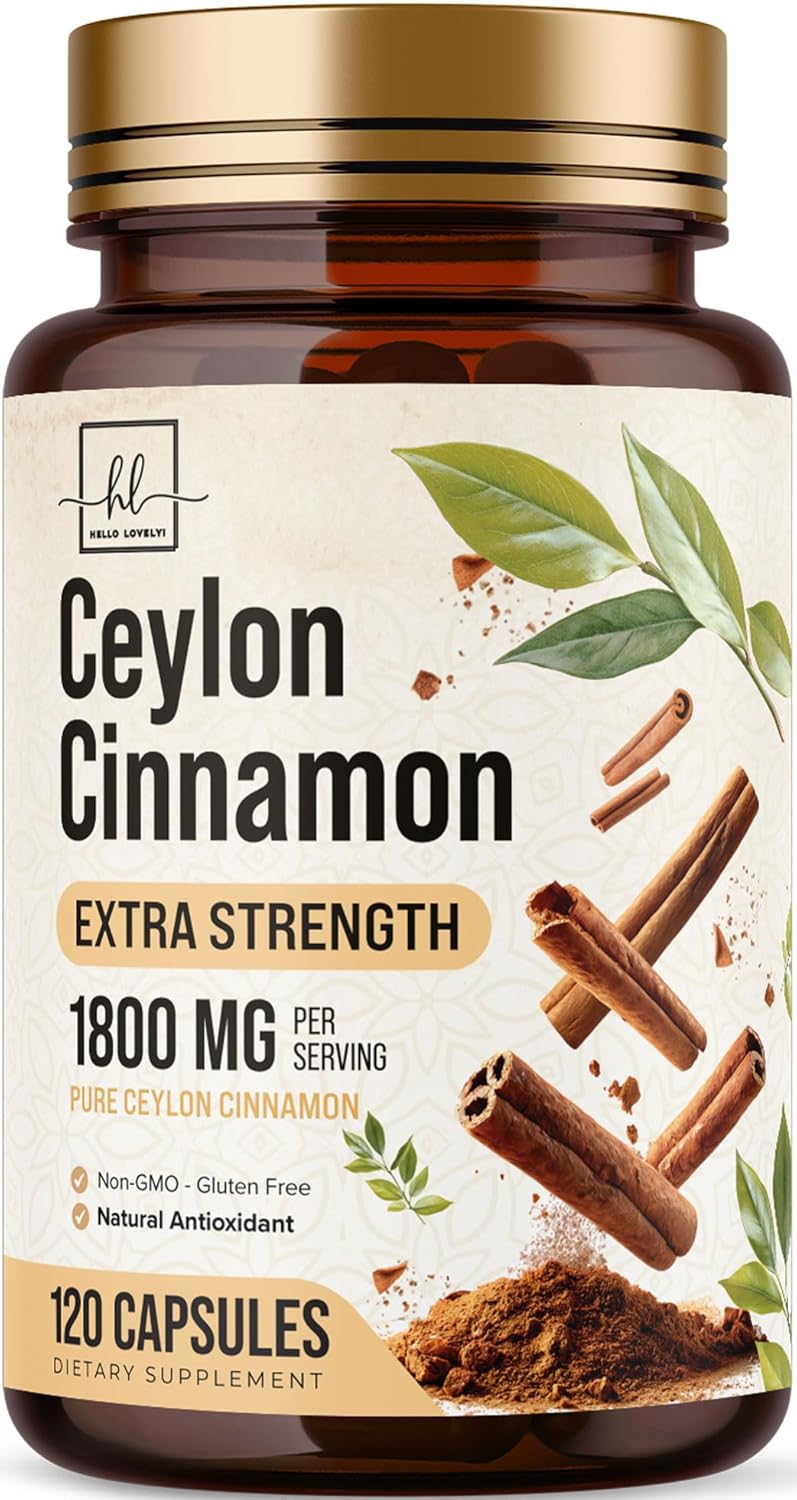 Ceylon Cinnamon Capsules Supplement 1800mg - Certified Organic Ceylon Cinnamon Powder Pills - Energy & Heart Support for Women & Men, Bottled in USA, Antioxidant, Gluten Free, Non-GMO - 120 Capsules