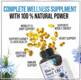 Premium Black Seed Oil Capsules - Extra Strength 1000mg - 100% Blackseed Oil for Immune Support & Skin Health (Non-GMO & Vegan) Pure Cold-Pressed Nigella Sativa Black Cumin Seed Oil