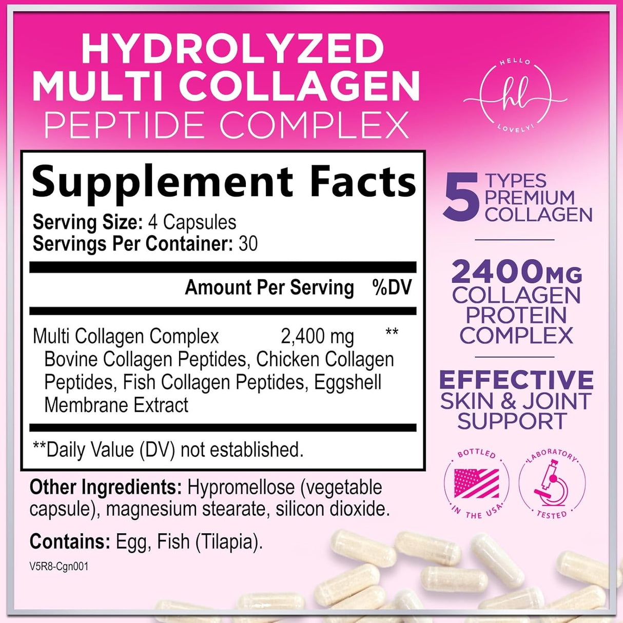 Multi Collagen Peptides - Extra Strength Collagen Supplement, Supports Healthy Skin, Hair, Nails & Joints, Hydrolyzed Collagen Complex Type I, II, III, V & X - Grass Fed, Non GMO - 120 Count
