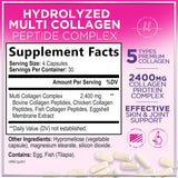 Multi Collagen Peptides - Extra Strength Collagen Supplement, Supports Healthy Skin, Hair, Nails & Joints, Hydrolyzed Collagen Complex Type I, II, III, V & X - Grass Fed, Non GMO - 120 Count