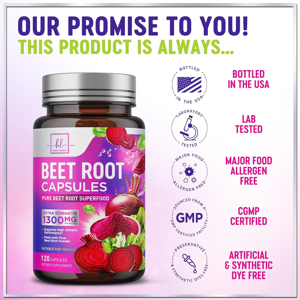 Organic Beet Root Capsules 1300mg - Extra Strength Beetroot Powder Supplement - Supports Blood Pressure, Athletic Performance & Immune System, Non-GMO, Gluten Free - Bottled in the USA - 120 Capsules