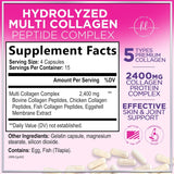 Multi Collagen Peptides - Extra Strength Collagen Supplement, Supports Healthy Skin, Hair, Nails & Joints, Hydrolyzed Collagen Complex Type I, II, III, V & X - Grass Fed, Non GMO - 60 Count