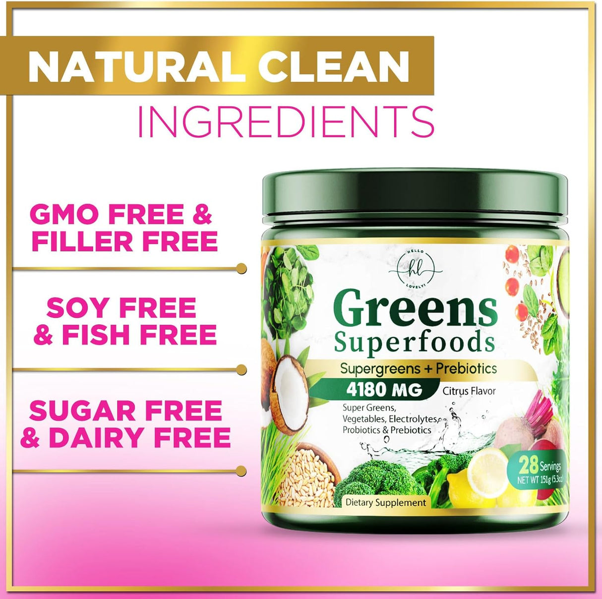 Greens Blend Superfood - Super Greens Powder Smoothie Mix for Energy & Digestive Health Support with Probiotics, Organic Spirulina, Chlorella, Beet Root Powder, Vegan Superfood Powder