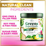 Greens Blend Superfood - Super Greens Powder Smoothie Mix for Energy & Digestive Health Support with Probiotics, Organic Spirulina, Chlorella, Beet Root Powder, Vegan Superfood Powder