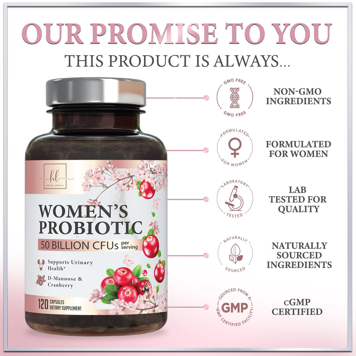 Probiotics for Women with Prebiotics - Womens Probiotic for Digestive, Vaginal, Urinary & Immune Health Support, 90 Billion CFU & 16 Diverse Strains, Cranberry & D-Mannose, Non-GMO - 120 Count