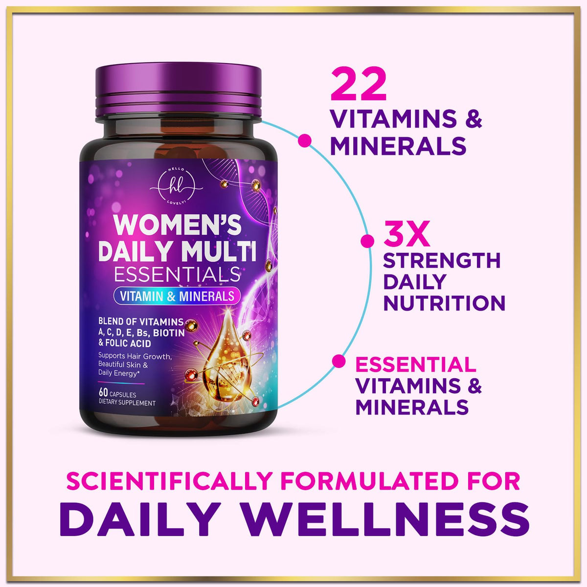 3X Strength Women’s Multivitamin with Iron + Biotin – 60 Capsules