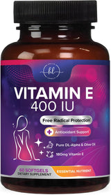 E Vitamin for Women and Men - 180 mg (400 IU) dl-Alpha - Powerful Antioxidant Dietary Supplement - Hair, Skin, & Immune Health Support - Easily Absorbed Form, Non-GMO & Gluten Free