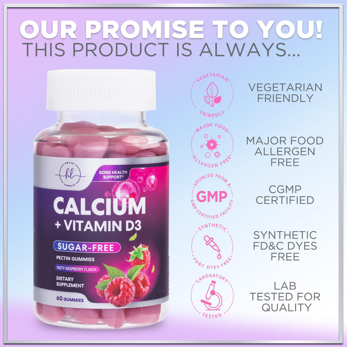 Sugar-Free Calcium Gummies with Vitamin D3, Berry