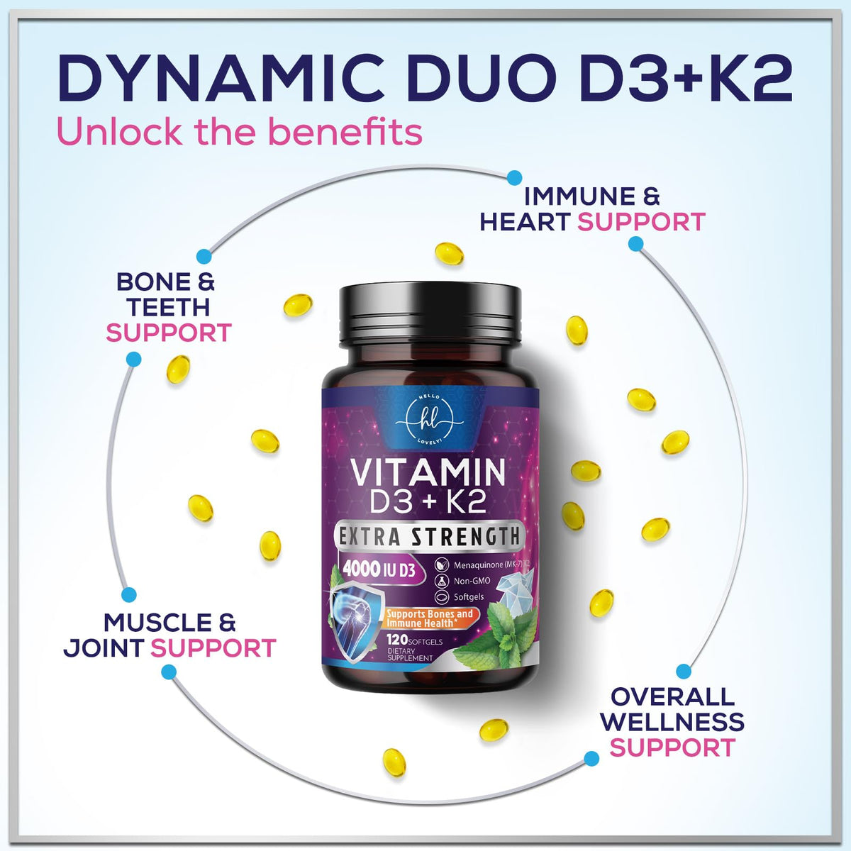 Vitamin D3 5,000 IU + K2 100 mcg – 120 Count