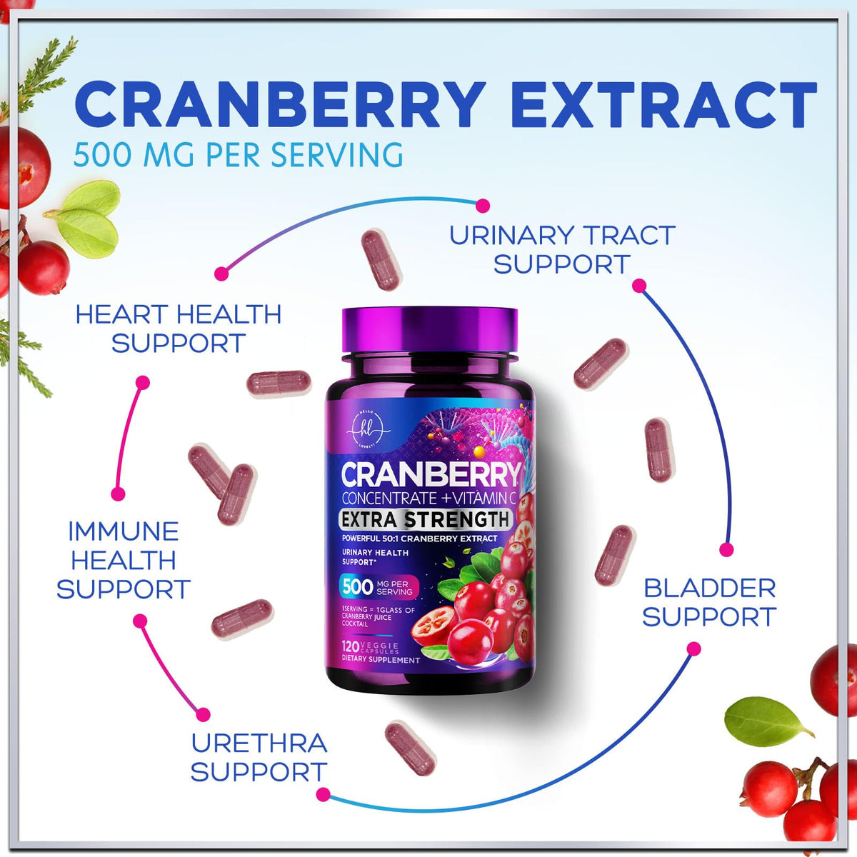 Cranberry Extract + Vitamin C, 25,000 mg Formula – 120 Count
