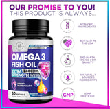 Omega 3 Fish Oil Triple Strength 2400 mg Rapid Release Softgels, Omega-3 Supplements, Natural Brain Heart Joint Health & Immune Support - Fatty Acids with EPA & DHA - Fish Oil Supplement - 60 Count