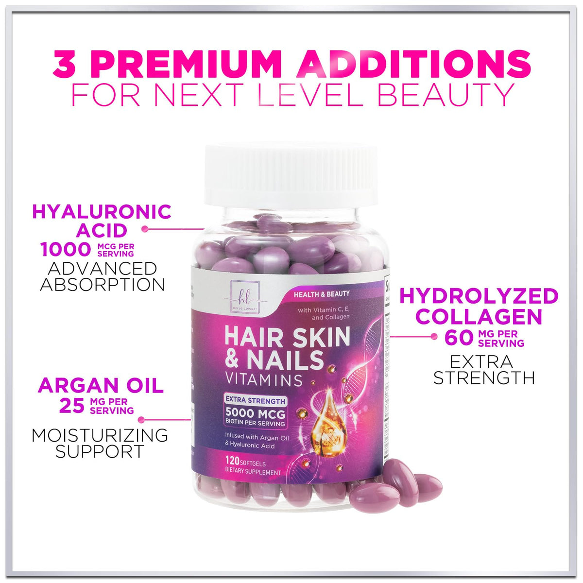 Hair, Skin + Nails with Biotin, Keratin + Collagen – 120 Count