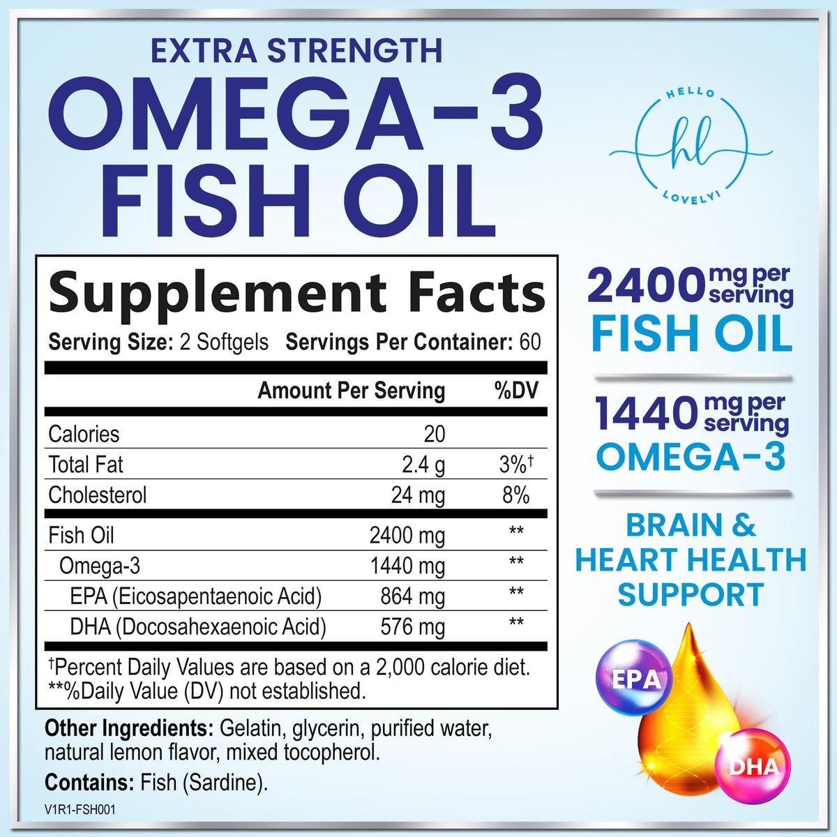 Triple Strength Omega-3 Fish Oil, 2,400 mg – 120 Count