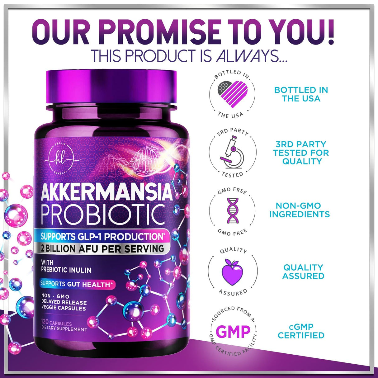 Akkermansia Probiotic with Prebiotic Fiber â€“ 120 Capsules