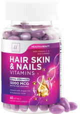 Hair, Skin + Nails with Biotin, Keratin + Collagen – 60 Count