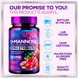 D-Mannose 1300mg with Cranberry - Urinary Tract Support - 60 Capsules