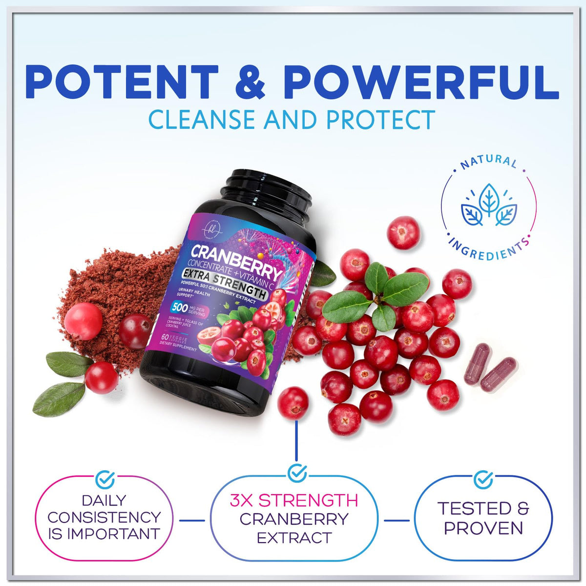 Cranberry Extract + Vitamin C, 25,000 mg Formula – 60 Count