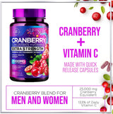 Cranberry Extract Pills + Vitamin C (25,000mg Formula) Urinary Tract Support, Sugar Free Cranberry Supplement for Women & Men, Cranberry for Urinary Health Support, NON-GMO, Gluten Free