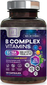 B-Complex with Vitamin C + Folic Acid – 120 Capsules